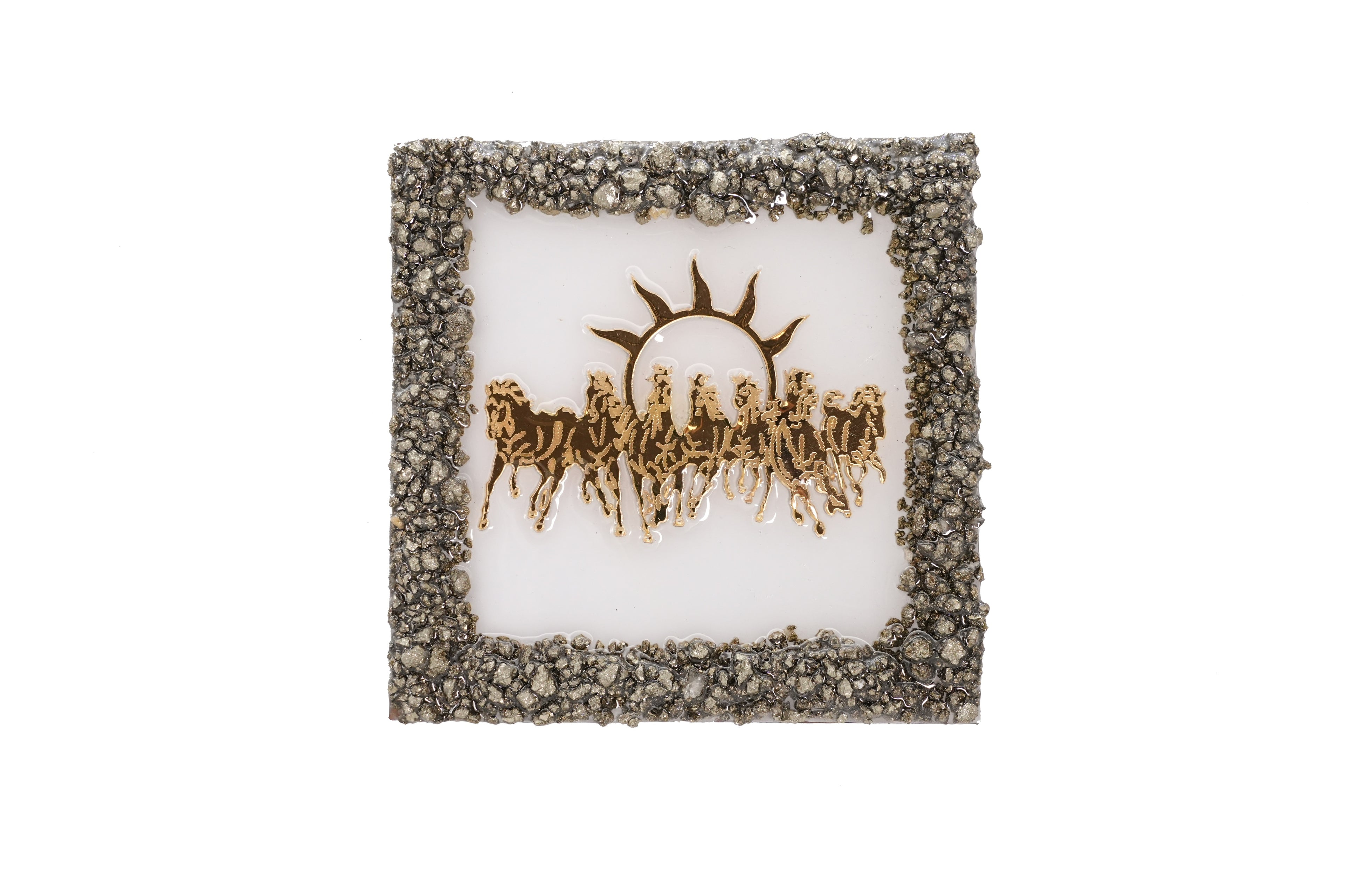 Golden Seven Horses Sun Pyrite Wall Frame