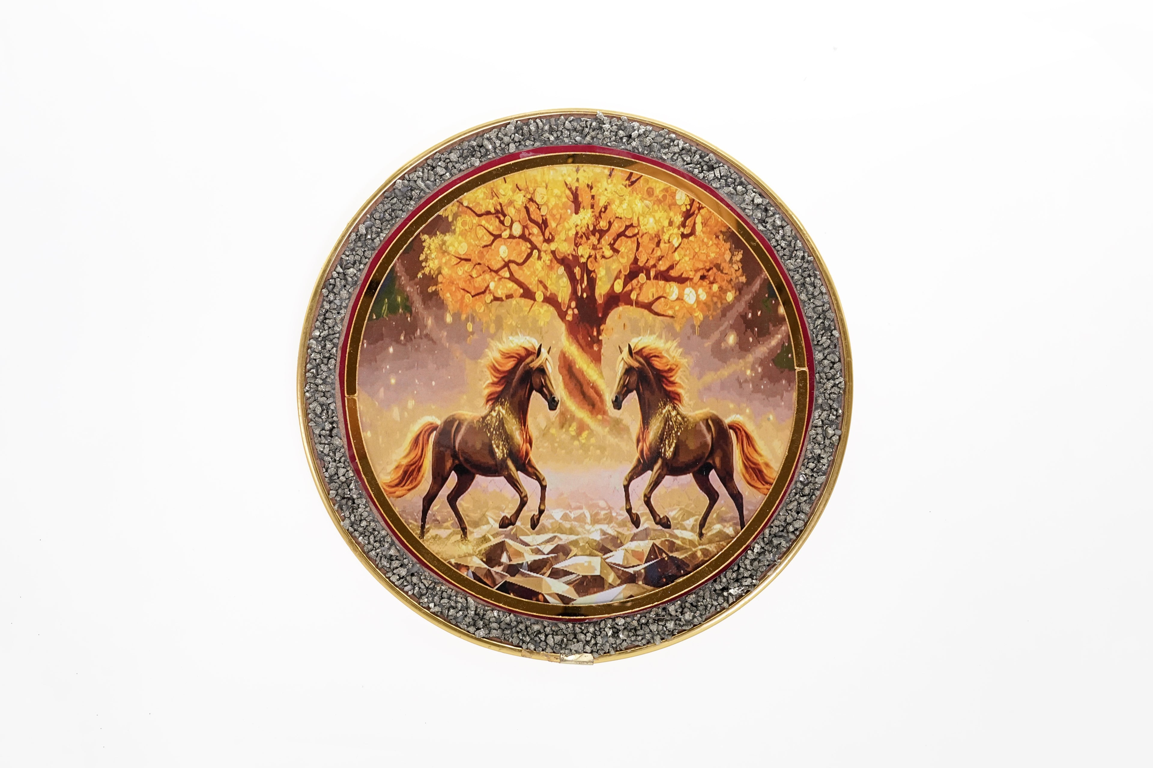Twin Horses Money Tree Pyrite Wall Frame
